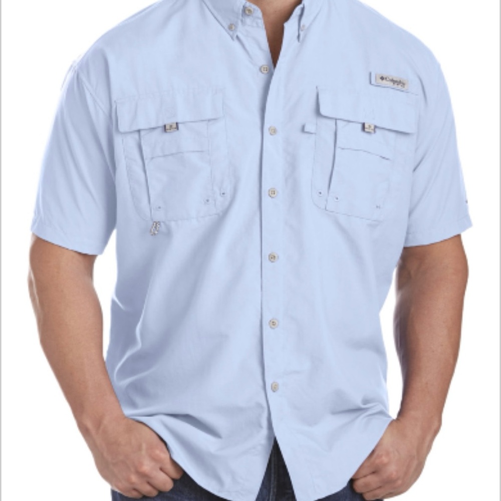 Columbia Pale Blue Bahama II Short Sleeve Button Up PFG Omni Shade Shirt 4X NWT